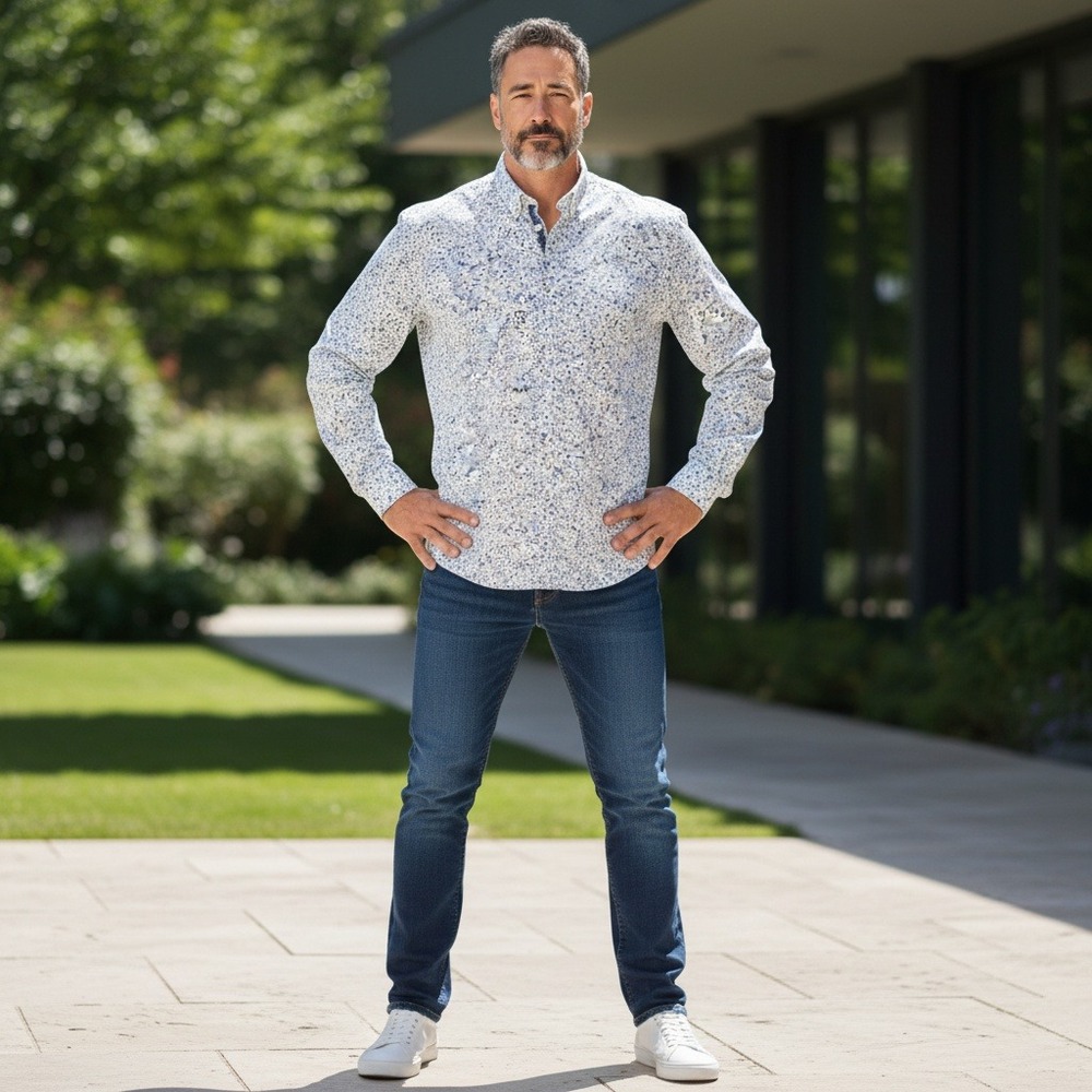 Johnny Bigg Button Down Shirt XLT Blue White Floral Herringbone J241LS200 Tall